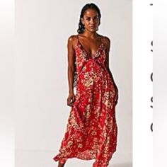 Nwt Free People There She Goes Dress, In Color “Meadow Combo” (Sold Out Online) Size Medium. Never Been Worn, Just Lost Some Weight Before I Could Wear It! It’s Incredibly Flattering And So Comfy. Red Printed V-neck Sundress, Flowy V-neck Maxi Dress For Holiday, Holiday Sundress With V-neck, Red Flowy Maxi Dress With Floral Print, Red V-neck Rayon Maxi Dress, Summer Red Printed Midi Dress, Holiday V-neck Sundress Maxi Dress, Red V-neck Printed Sundress, Red Flowy Summer Maxi Dress