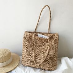 Elena Handbags Lightweight Straw Woven Square Tote Bag Everyday Shoulder Bag, Crocheted Bags, Straw Tote Bag, Woven Tote Bag, Boho Bags, Straw Bags, Summer Bag, Straw Tote, Girl Stuff