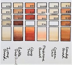 the swatches for different shades of orange and brown are shown on a white background