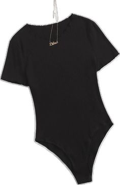 Black Short Sleeve Bodysuit For Spring, Casual Black Short Sleeve Bodysuit For Spring, Black Short Sleeve Casual Bodysuit For Spring, Trendy Short Sleeve Bodysuit For Loungewear, Black Ribbed Trendy Bodysuit, Casual Black Short Sleeve Bodysuit, Casual Ribbed Stretch Bodysuit, Casual Ribbed Short Sleeve Bodysuit For Summer, Casual Crew Neck Bodysuit