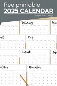 the free printable desk calendar is shown with a pencil and paper on top of it