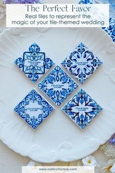 Add flair to your wedding reception with these stunning Tiny Portuguese Tiles - favors with magnets! These unique, magnet sets of 5 are perfect for thanking your guests and adding a memorable touch to your special day. Don't miss out on these beautifully crafted, one-of-a-kind favors. Learn more now! Portuguese Wedding Favors, Chic Wedding Favors, Portuguese Wedding, Beautiful Tiles