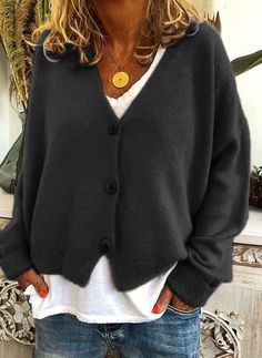 Pola Kardigan, Fuzzy Cardigan, Vogue Knitting, Shabby Style, Winter Vest, Loose Knit Sweaters, Mode Casual, Button Sweater, Garter Stitch