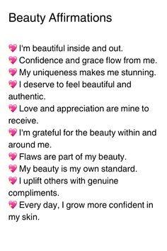 the poem is written in pink and black with hearts on it, which reads beauty affirm