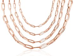 14k Rose Gold Fancy Paperclip Chain Necklace | Italian Paperclips Chain Necklaces for Woman | Anti Tarnish Chain Necklace | Gold Necklace Using these paperclips to create a unique necklace or charm is an excellent choice. The 14kt gold paperclip links are semi-solid, made in Italy, and have a silky feel. Consider purchasing this unique 14kt gold paperclip chain. This gold women's chain necklace is made from 14k gold and is non-allergenic. The real gold delicate Italian paperclip chain is perfect Rose Gold Link Chain Necklace, Rose Gold Link Chain Necklace For Formal Occasions, Rose Gold Necklace With Rectangular Links Chain, Formal Rose Gold Link Necklace, Rose Gold Necklaces With Cable Chain And Rectangular Links, Rose Gold Cable Chain Necklace With Rectangular Links, Rose Gold Chain Necklace With Rectangular Links, Rose Gold Necklaces With Rectangular Links, Luxury Rose Gold Jewelry With Paperclip Chain