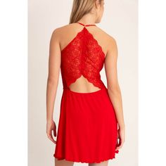 Indulge in a blend of elegance and comfort with our red camisole nightgown. Featuring adjustable crisscross straps at the back, this piece offers a customizable fit. The delicate transparent lace adorns the cups, under-bust seam, and back, beautifully revealing your shoulders and back at the waist. With a knee-length design and a deep V-neckline, this nightgown is finished with a subtly flowing hem. Made from soft viscose and gentle lace, it promises a luxurious touch that is safe for your skin, making it the perfect choice for stylish nights. 93% Viscose, 7% Elastane  Cold, gentle machine wash. Do not bleach. Do not tumble dry. Do not dry clean. Steam iron, low. Sleeveless Lace Back Slip Dress For Date Night, Sleeveless Slip Dress With Lace Back For Date Night, Sleeveless Dresses With Delicate Straps For Night, Flirty Camisole Sleepwear With Built-in Bra, Sleeveless Slip Dress With Delicate Straps For Loungewear, Night Dress With Delicate Straps And Camisole Shape, Night Camisole Dress With Delicate Straps, Elegant Red Camisole Sleepwear, Backless Nightgown For Loungewear