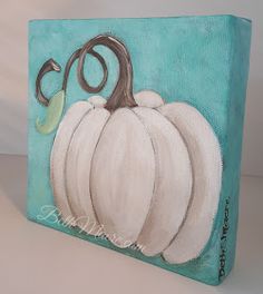 an acrylic painting of a white pumpkin