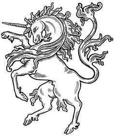 a black and white drawing of a unicorn