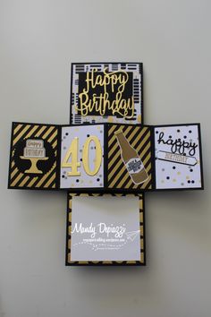 four birthday cards are stacked on top of each other with the number forty and happy birthday