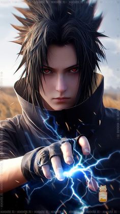 an anime character holding a lightning bolt in his hand