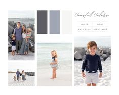 a collage of family photos on the beach