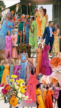 a collage of people dressed in colorful dresses