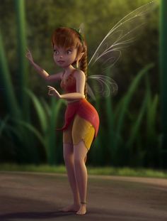 a cartoon fairy standing in the middle of a road with her hand out to someone