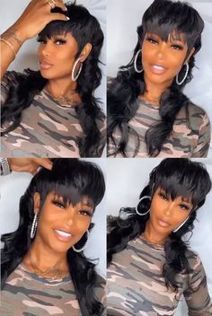 Fashion Wigs With Bangs Mullet Body Wave Glueless Human Hair For Women Party Wig | eBay 4c Haircut, Mullet Pixie, Mullet Wigs, Mullet Hair, Weave Ponytail, Short Weave