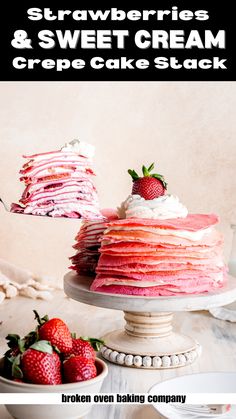 This strawberries and cream crepe cake is layered with fresh berries and a cream cheese filling. It's a special strawberry crepe cake that's sure to impress!