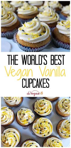 the world's best vegan vanilla cupcakes, with frosting on top