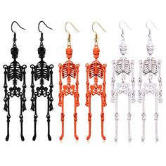 PRICES MAY VARY. ღ Halloween Earring Set: Every step you take will make it look like this skeleton is dancing! One set including 3 pairs skeleton earrings in gold, silver and black, perfect for this Halloween season ღ Spooky Themed Earrings: Adding a mysterious glamour to your appearance with our skeleton drop earrings, easy to match with most Halloween costumes and help you to easily create a scary and unique Halloween look! ღ Safe Hypoallergenic Material: These long skeleton dangle earrings ar