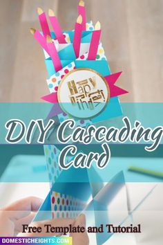 the diy cased card is made from paper and has pink, blue, and yellow sticks sticking out of it