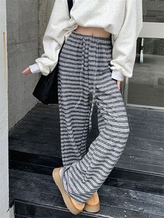 Lunivop High Street Trousers Women All Match Winter Knitted Warm Straight Office Lady Chic Loose Wide Leg Stripes Streetwear Cargo Pants, Summer Bodycon Dress, Y2k Jeans, Trendy Collection, Denim Mini Dress, Office Lady, Winter Knits, Office Ladies, Color 2