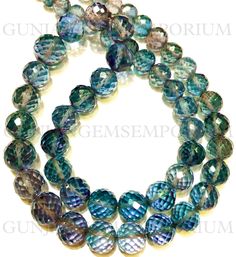 two strands of green and blue glass beads