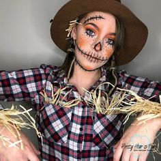 Diy Scarecrow Costume, Scarecrow Halloween Makeup, Halloween Costumes Scarecrow, Scarecrow Makeup, Diy Scarecrow, Halloweenský Makeup, Scarecrow Costume, Cute Halloween Makeup, Halloween Makeup Diy