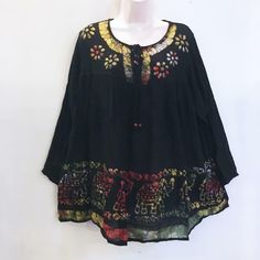 #ad Great Shopping Sacred Threads Hippie Bohemian Gyspy Festival Block Print Tie Dye Top 218882, Fashion Tops Black Peasant Top For Festival, Black Bohemian Tops For Festivals, Fall Festival Tunic Peasant Top, Fall Festival Bohemian Peasant Top, Black Embroidered Peasant Top For Festivals, Black Folk Style Peasant Top, Black Bohemian Top For Festivals, Black Summer Festival Peasant Top, Black Bohemian Peasant Top For Fall