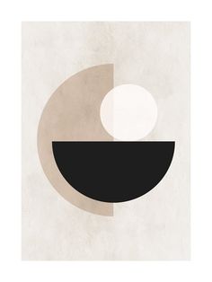 a black and white abstract painting with circles on it's sides, in front of a light gray background