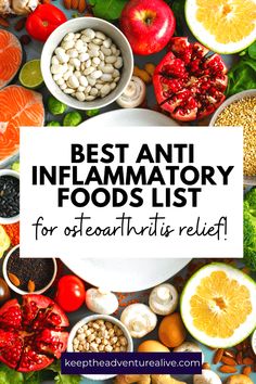 This anti inflammatory foods list PDF will give you the best foods to eat to decrease the inflammation in your body. Osteoarthritis, rheumatoid arthritis, Inflammatory Foods List, Alyssa Kuhn, Inflammation Remedies, Healthy Eating Guidelines, Pain Relief Remedies