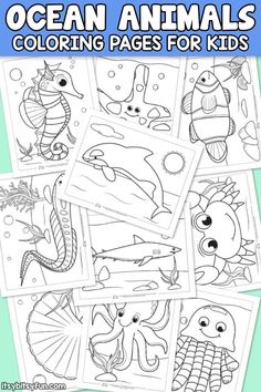 ocean animals coloring pages for kids with the title overlay that reads ocean animals coloring pages for kids