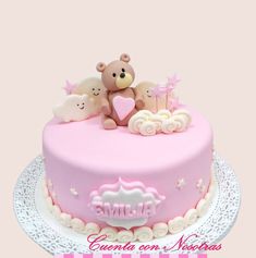 Christening Cake Girls, Pastel Baby Shower, Bear Cake Topper, Chocolate Drip Cake, Cheap Baby Shower, Fondant Baby, Funny Birthday Cakes, Baby Birthday Cakes