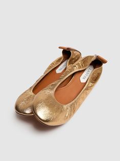 5mm laminated ballerina flats - Lanvin - Women | Luisaviaroma White Ballerina Flats, Gold Shoes Flats, Ski Accessories, Gold Flats, Brown Flats, Mule Sandals, White Flats, Flat Espadrilles, Ballerina Flats