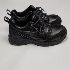 Black Waterproof Slip Resistant Steel Toe Reflective On Top By Laces Loop In Back To Help Pull On These Were Used A Handful Of Times, Tread Is Like Brand New. There's A Bit Of Scuffing On The Front Left Shoe. See Last Picture. Shoe Women, Styles P, Black Slip Ons, Toe Shoes, Work Shoes, Cute Shoes, Size 10, Women Shoes, Brand New