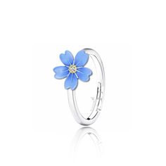 Adjustable Flower Enamel Ring As Gift, Cute Flower Ring As Gift, Adjustable Blue Flower Ring, Cute Flower Ring Gift, Cute Blue Flower Jewelry, Cute Blue Flower Shaped Jewelry, Adjustable Blue Flower Ring For Gifting, Adjustable Blue Flower Ring Gift, Hypoallergenic Flower Promise Ring