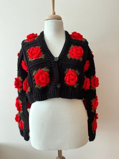 Crochet Crop Cardigan, Crochet Rose Cardigan, Red Rose Cardigan, Knit Big Floral Cardigan, Cozy Boho Knit Jacket, Floral Patchwork Sweater Thank you for visiting Helloo Crafts! Care: *Hand wash, wash with cold water, do not bleach. delivery time Since our products are handmade, they are made to order. The delivery time of your orders is 5-20 working days. Can be made according to your requested color too. Please dont hesitate to contact me. For rest of my shop please also visit. https://www.etsy.com/shop/HellooCrafts Red Crochet Cardigan For Spring, Red Crochet Long Sleeve Cardigan, Red Crochet Long Sleeve Outerwear, Red Knitted Outerwear For Fall, Red Hand Knitted Long Sleeve Cardigan, Crop Cardigan Crochet, Crochet Crop Cardigan, Boho Knit, Rose Cardigan