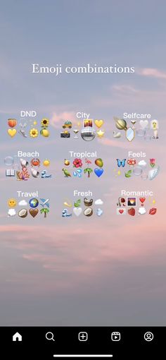 an image of the emoj combinations screen on a cell phone with sky and clouds in the background