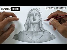 two hands are drawing a woman's face with pencils on top of paper