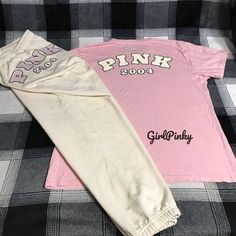 Super Cute! Part Of The Pink Friday New Release Limited Edition Collection Completely Sold Out Online All New With Tags Ivy Fleece Relaxed Fit Sweatpants In White Shell With Chalk Rose Logo Short Sleeve Tee. The Sweatpants Have The Pink 2004 Patches Logo On The Back In Chalk Rose To Match With The Tee. The Tee Has The Pink 2004 Logo On The Back In White Shell To Match With The Color Of The Sweatpants. This Brings The Outfit Together As A Very Cute Matching Set. Very Adorable Set! Will Be Nice To Vs Pink Sweatpants, Rose Logo, Style Sweatpants, Pink Sweatpants, Pink Friday, Cute Matching, Logo Set, Pink Tee, Pink Leggings