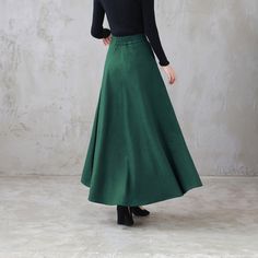 Green Wool Maxi Skirt Women A Line Long Wool Skirt Retro - Etsy 日本 Green Full Maxi Skirt With Lining, Chic Full-length Green Skirt, Green Stretch Full-length Skirt, Green Full-length Lined Maxi Skirt, Relaxed Full-length Green Skirt, Wool Maxi Skirt, Long Wool Skirt, Long Green Skirt, Skirt High Waist