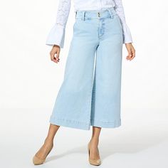 C Wonder by Christian Siriano Denim Wide Leg Cropped Jean  A cropped fit makes this versatile, wide-leg jean such a great choice for summer date nights and casual days, too. The super stretch denim provides an easy, flattering fit that's a breeze to wear. Spring Medium Wash Cropped Leg Flare Jeans, Spring Medium Wash Cropped Flare Jeans, Spring Cropped Leg Medium Wash Flare Jeans, Trendy Spring Cropped Jeans, Spring Cropped Flare Jeans In Medium Wash, Casual Medium Wash Wide-leg Cropped Jeans, Versatile Denim Blue Jeans For Spring, Versatile Spring Denim Bottoms, Versatile Denim Bottoms For Spring