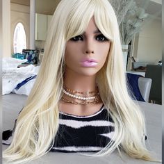 22 Inch Wig High Quality Heat Resistant Synthetic Hair Questions? Send Me A Message! Bangs Side Swept, 22 Inch Wig, Barbie Wig, Hair Platinum Blonde, Hair Questions, Blonde Afro, Bangs Side, Ombre Lace Front, Long Curly Wig