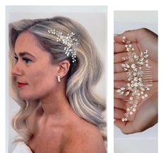 This is the perfect hair accessory for brides looking for a modern yet classic look. Made with crystals and shimmering pearls this bridal hair comb adds just the right amount of sparkle to your hair. This stunning wedding hair piece is the perfect adornment to an elegant down do or placed into a romantic updo , it is soft and flexible so it can be worn at the front , side or back of your hair and can be shaped to suit any hairstyle. The bridal hair piece is 5 inches  long and set on a silver com Bridal Hair Vine Pearl, Pearl Headpiece Wedding, Pearl Hair Piece, Pearl Drop Earrings Bridal, Bride Hair Piece, Headpiece Wedding Hair, Pearl Hair Comb, Bridal Hair Combs Pearl, Beautiful Bridal Hair