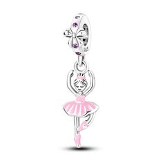 Add a touch of elegance to your European-style charm bracelet with the Ballet Dancer Charm Bead. This stunning dangle charm features pink cubic zirconia stones set 925 sterling silver, with a charming silver and pink enamel finish. The charm is stamped with 925 and is approximately 27mm x 7mm in size, with a core size of approximately 4.5mm. This charm is perfect for those who love music and dance, and comes in its original clear packaging with an gift bag. Payment is for one charm only. Add thi Silver Pandora Charms, Pink Charm, Charms Pandora, Sunflower Pendant, Bracelet Pandora, Ballerina Girl, Pandora Bracelet Charms, Bag Charms, Pandora Charm