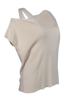 This soft and versatile top could be yours! Made with a stretchy, ribbed knit, this top from Eileen Fisher features a cold-shoulder design. Pair this is with some high-rise flared jeans for a fun, bohemian inspired look. Size XS 100% Tencel Ribbed, stretch knit Cold-shoulder design Short sleeved V-neck neckline No closures Waist 32" Total length 29" Cream Ribbed Stretch Knit Top, Cream Knit Tops With Ribbed Neckline, Cream Knit Top With Ribbed Neckline, Solid Color Knit Off-shoulder Top, Solid Knit Off-shoulder Top, Shoulder Design, Flared Jeans, Eileen Fisher, Flare Jeans