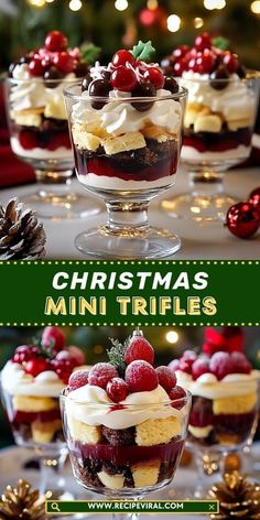 christmas mini trifles in glass dishes on a table