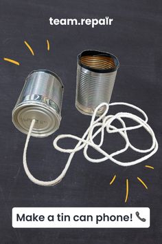 a tin can phone is hooked up to an electrical cord with the words team repair on it