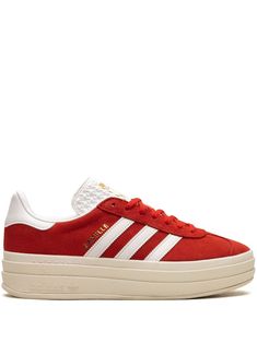 Adidas Gazelle Bold Suede low-top Sneakers - Farfetch All White Suit, Red Gazelle, Reflexed Roses, Adidas Platform Sneakers, Red Tennis Shoes, Red Adidas Shoes, Adidas Gazelle Bold, White Block Heels, Gazelle Bold