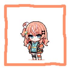 the pixel art is very cute and it looks like she's holding an umbrella