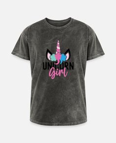 'Unicorn Girl - Unicorn Girl T Shirt, Mug, Sticker' Mineral Wash T-shirt | Spreadshirt Unicorn Fashion, T Shirt Painting, Unicorn Girl, Unicorn Tshirt, Unicorn Lover, Girl T Shirt, Charcoal Gray, Girls Tshirts, Tshirt Print