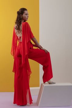 Description Red Jumpsuit, Long dress Sleeveless Closed neckline Crepe, Chiffon Dry Clean Made in Lebanon EDSS22 1744JMP Open Back Jumpsuit, Long Dress Sleeveless, Jumpsuit Long, Red Jumpsuit, Flared Pants, Dress Sleeveless, Lebanon, Flare Pants, Open Back