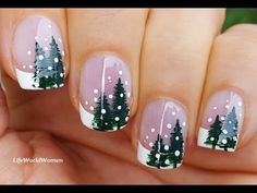 Winter French Manicure, Nail Art Noel, Tree Nail Art, Christmas Tree Nails, Tree Nails, Gel Set